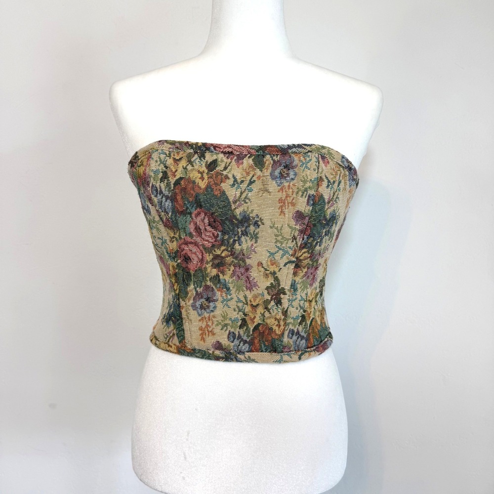 Tic Toc Floral Tapestry Corset Top M Lace Up Cottagecore Fairycore Renaissance
